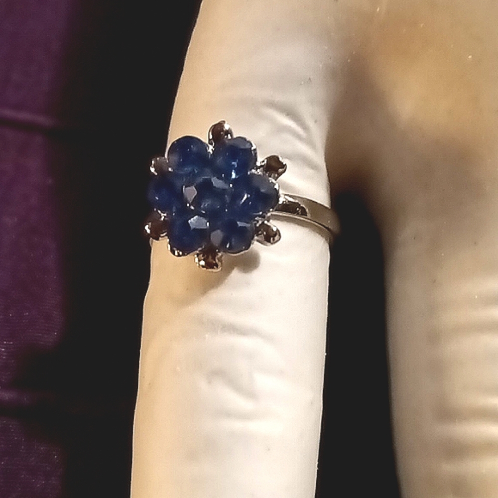 Child's, Adjustable, Silver plated w/blue rhinestones ring